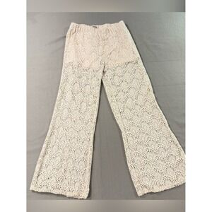 Blu Pepper Vintage Cream Lace Crochet Flare Pants Large L Boho Festival‎ Lined